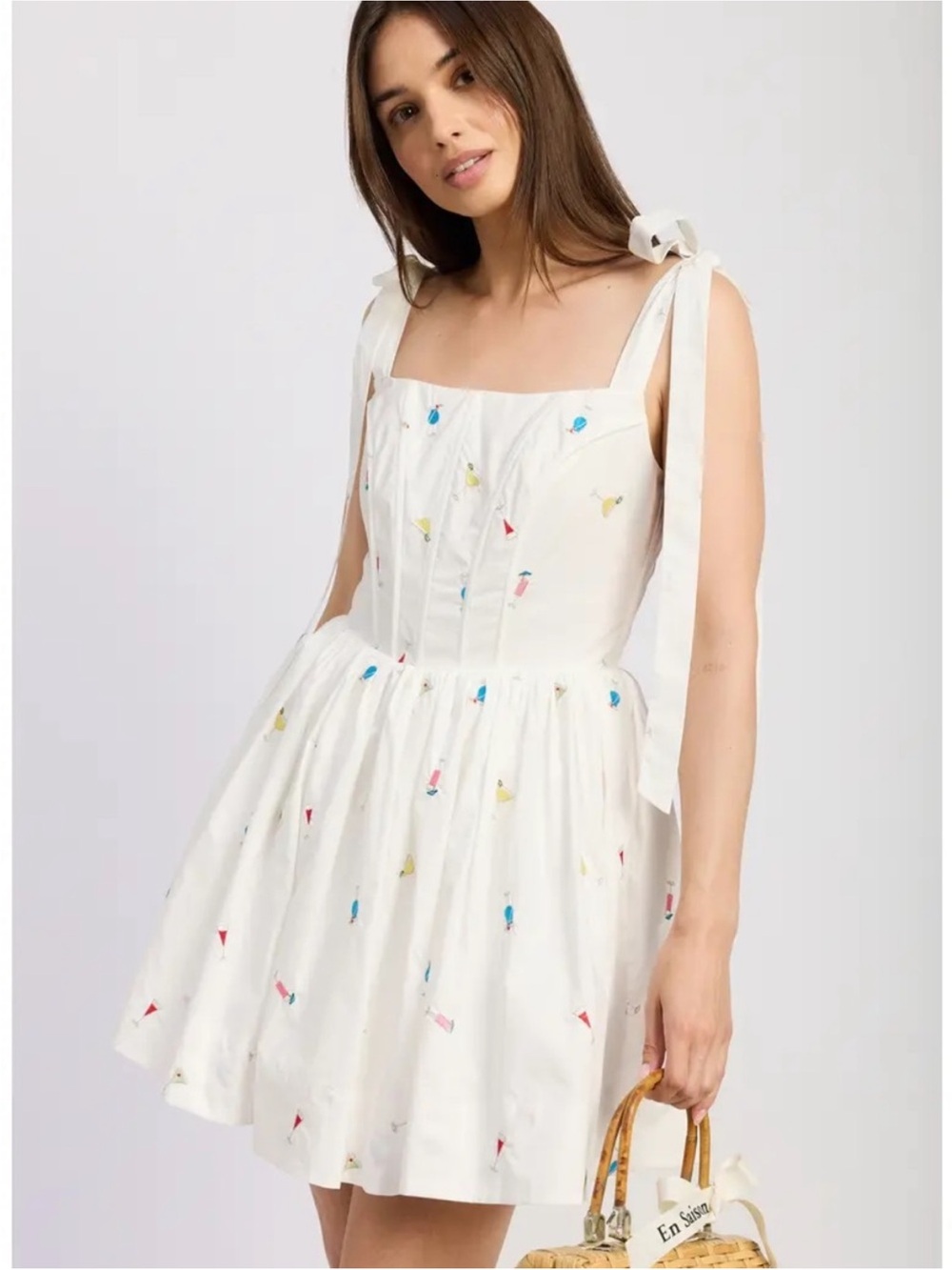En Saison White Nellie Mini Dress with Multicolor Cocktail Embroidery size M